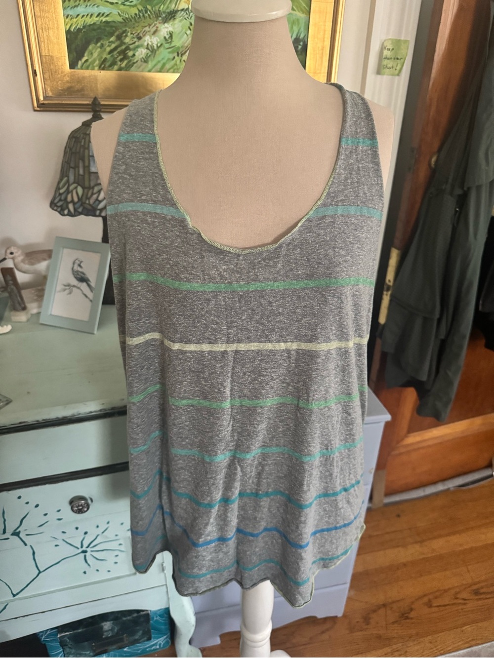 MOSSIMO Women’s Gray Striped Tank Top - Casual Lightweight Summer Top XL Cotton